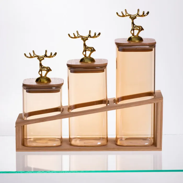 Набір банок для сипучих продуктів 3 штуки 700 мл/900 мл/110 мл на бамбуковій підставці 64486-58 (64486-58) - зображення 2