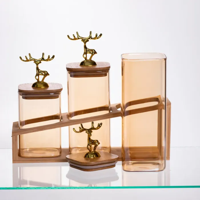 Набір банок для сипучих продуктів 3 штуки 700 мл/900 мл/110 мл на бамбуковій підставці 64486-58 (64486-58) - зображення 3