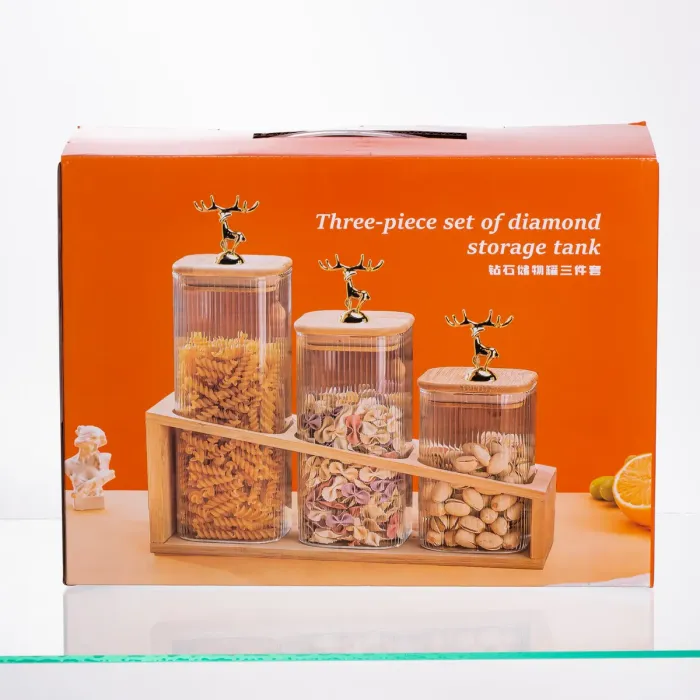 Набір банок для сипучих продуктів 3 штуки 700 мл/900 мл/110 мл на бамбуковій підставці 64486-58 (64486-58) - зображення 4