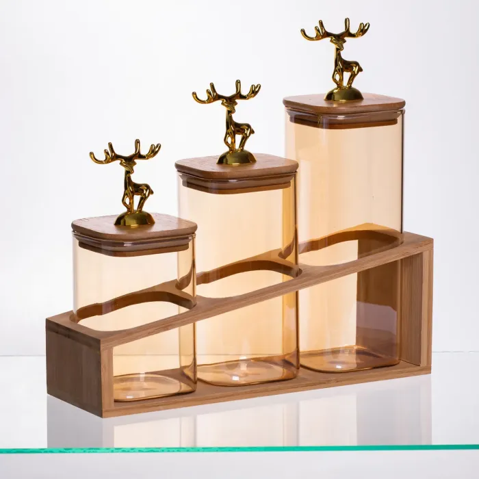 Набір банок для сипучих продуктів 3 штуки 700 мл/900 мл/110 мл на бамбуковій підставці 64486-58 (64486-58) - зображення 5