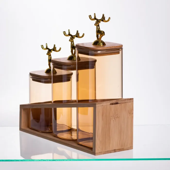 Набір банок для сипучих продуктів 3 штуки 700 мл/900 мл/110 мл на бамбуковій підставці 64486-58 (64486-58) - зображення 6