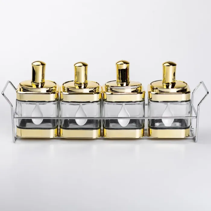 Набір банок для сипучих продуктів 4 штуки 350 мл скляні на металевій підставці (HP-1336) - зображення 1