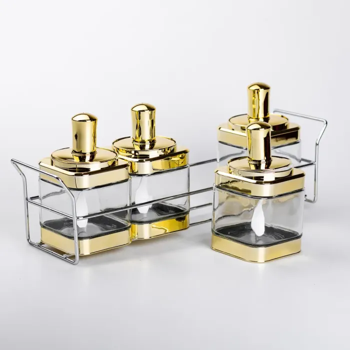 Набір банок для сипучих продуктів 4 штуки 350 мл скляні на металевій підставці (HP-1336) - зображення 4