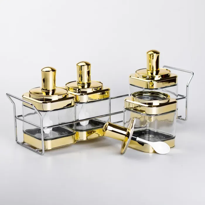 Набір банок для сипучих продуктів 4 штуки 350 мл скляні на металевій підставці (HP-1336) - зображення 5