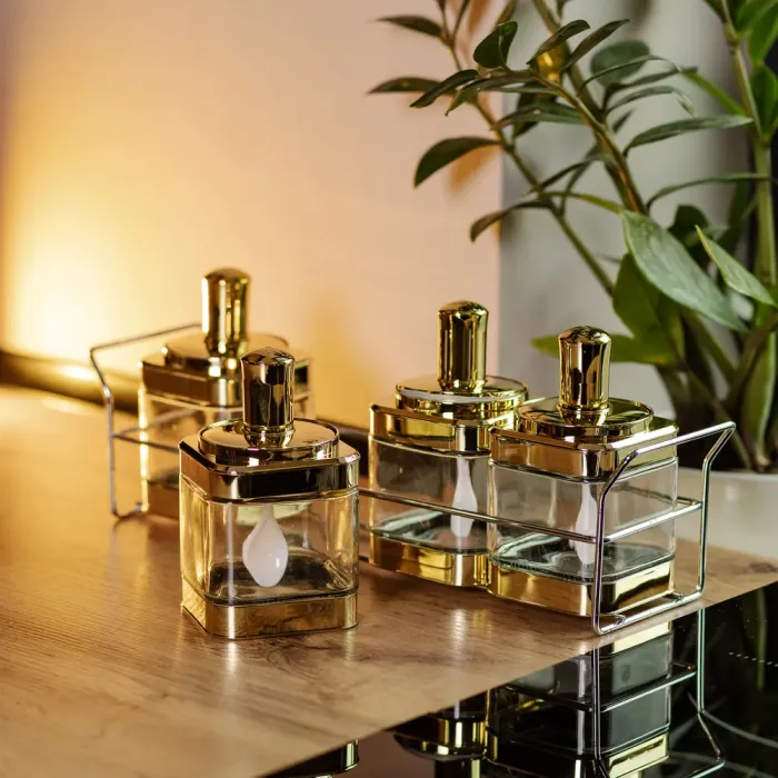 Набір банок для сипучих продуктів 4 штуки 350 мл скляні на металевій підставці (HP-1336) - зображення 6