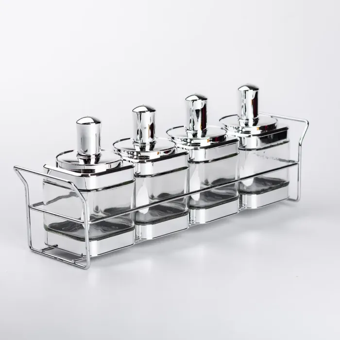 Набір банок для сипучих продуктів 4 штуки 350 мл скляні на підставці (HP-1340) - зображення 2