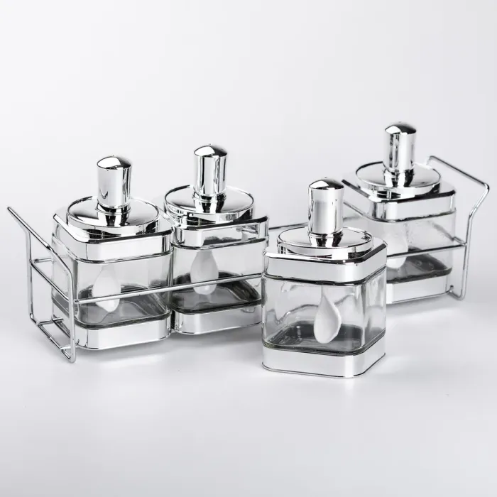 Набір банок для сипучих продуктів 4 штуки 350 мл скляні на підставці (HP-1340) - зображення 4