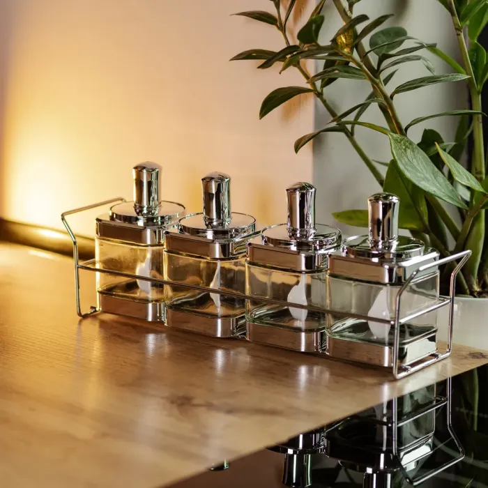 Набір банок для сипучих продуктів 4 штуки 350 мл скляні на підставці (HP-1340) - зображення 6