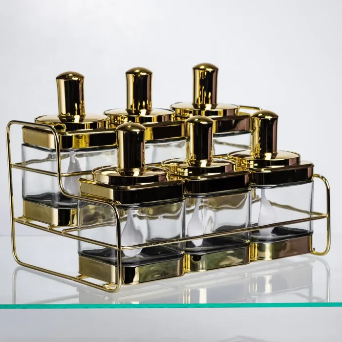 Набір банок для сипучих продуктів із ложкою 6 шт, золото HP-1337 (HP-1337) - зображення 1