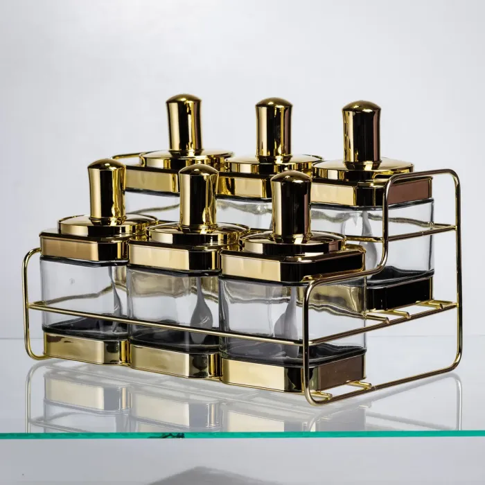 Набір банок для сипучих продуктів із ложкою 6 шт, золото HP-1337 (HP-1337) - зображення 2