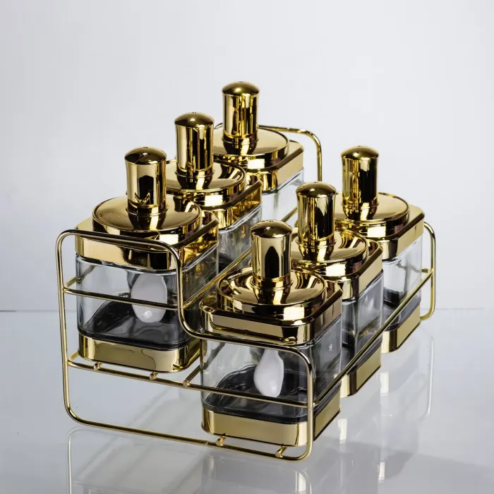 Набір банок для сипучих продуктів із ложкою 6 шт, золото HP-1337 (HP-1337) - зображення 3