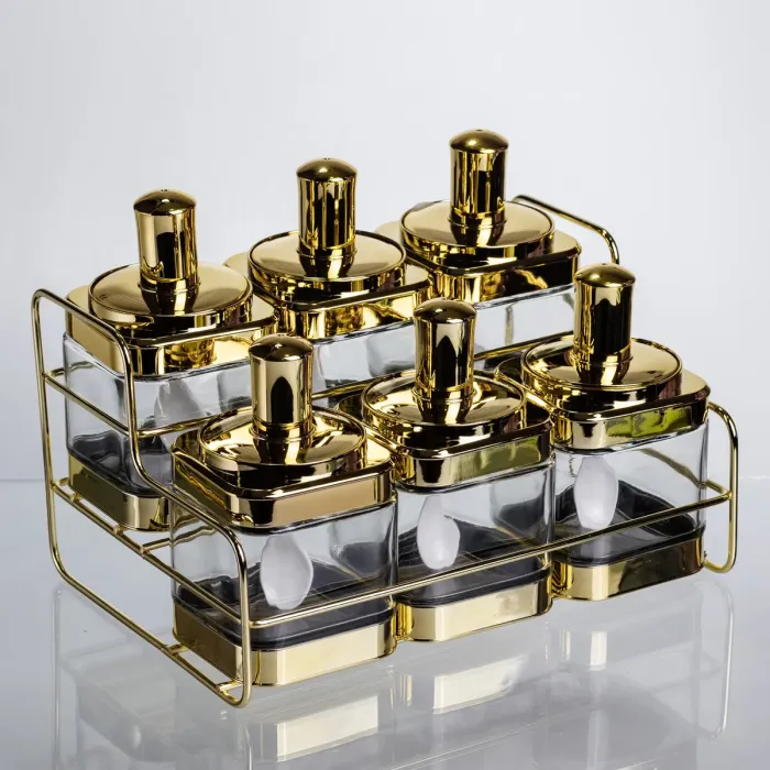 Набір банок для сипучих продуктів із ложкою 6 шт, золото HP-1337 (HP-1337) - зображення 4