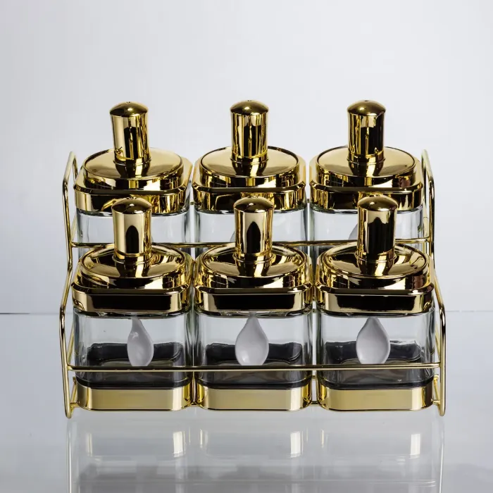 Набір банок для сипучих продуктів із ложкою 6 шт, золото HP-1337 (HP-1337) - зображення 6