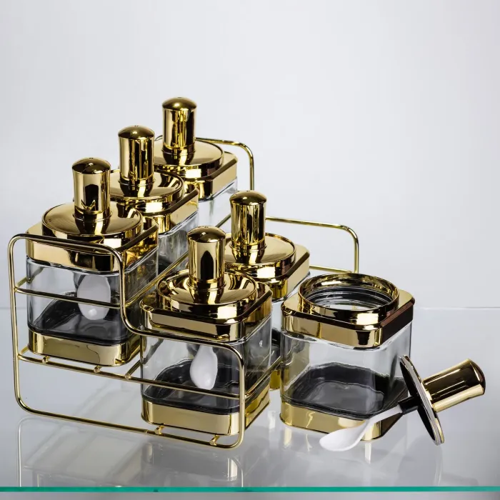 Набір банок для сипучих продуктів із ложкою 6 шт, золото HP-1337 (HP-1337) - зображення 7