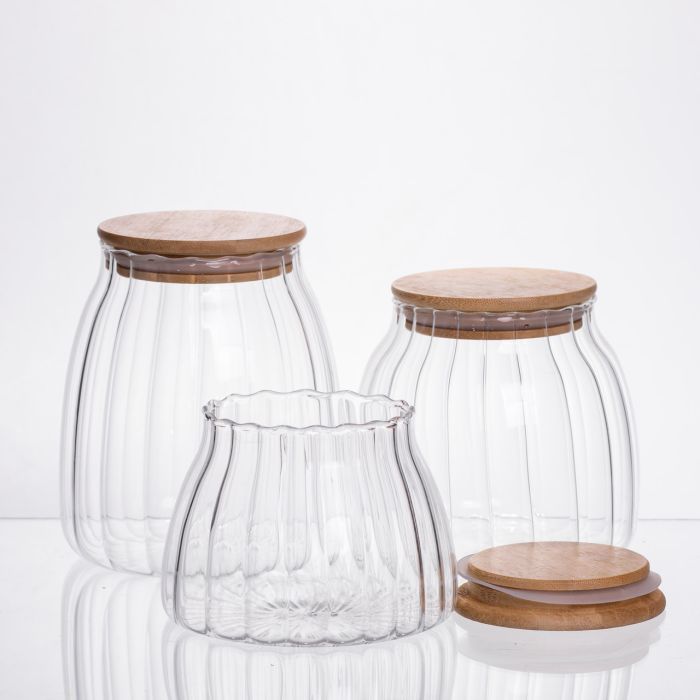 Набір банок для сипучих продуктів скляні з бамбуковими кришками 3 штуки 0.5/0.8/1 л 64486-56 (64486-56) - изображение 1
