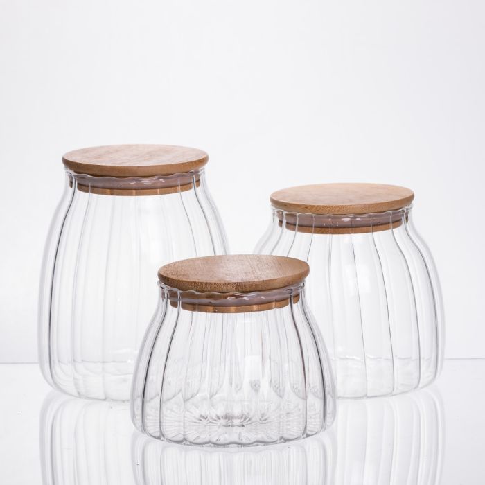 Набір банок для сипучих продуктів скляні з бамбуковими кришками 3 штуки 0.5/0.8/1 л 64486-56 (64486-56) - изображение 2