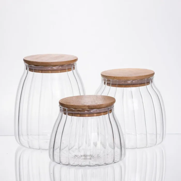 Набір банок для сипучих продуктів скляні з бамбуковими кришками 3 штуки 0.5/0.8/1 л 64486-56 (64486-56) - зображення 2