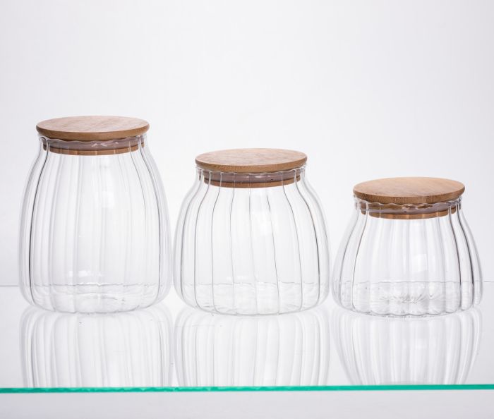 Набір банок для сипучих продуктів скляні з бамбуковими кришками 3 штуки 0.5/0.8/1 л 64486-56 (64486-56) - изображение 3