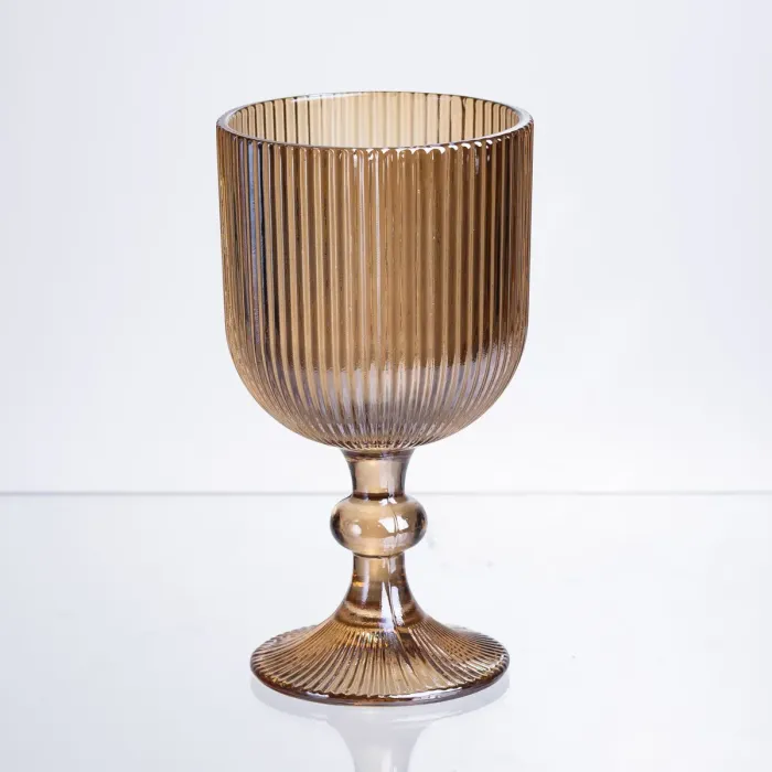 Набір келихів для вина 6 штук по 300 мл ребристих із товстого скла коричневий HP-19-225 (HP-19-225) - зображення 2