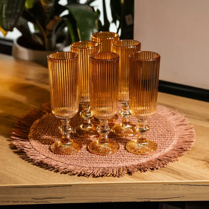 Набір келихів для шампанського 6 штук 160 мл на ніжці Бурштиновий Yiwu HP-19-211 (HP-19-211) - зображення 3