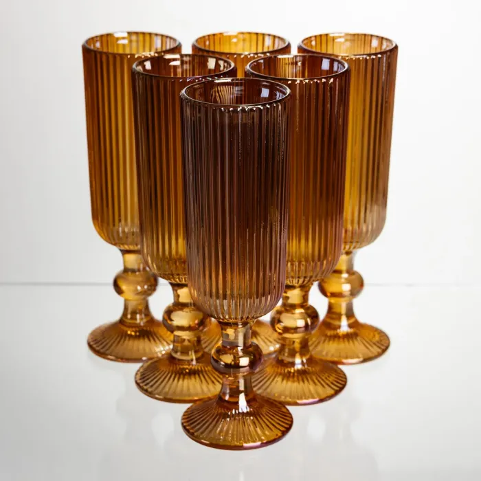 Набір келихів для шампанського 6 штук 160 мл на ніжці Бурштиновий Yiwu HP-19-211 (HP-19-211) - зображення 1