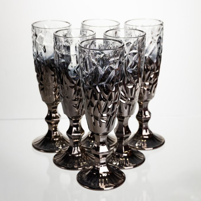 Набір келихів для шампанського 6 штук 160 мл подарункові келихи для шампанського на ніжці фужери для ігристих вин Сірий HP-19-180 (HP-19-180) - изображение 1