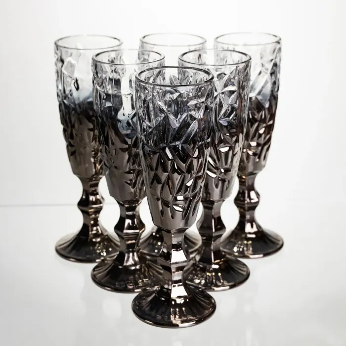 Набір келихів для шампанського 6 штук 160 мл подарункові келихи для шампанського на ніжці фужери для ігристих вин Сірий HP-19-180 (HP-19-180) - зображення 1
