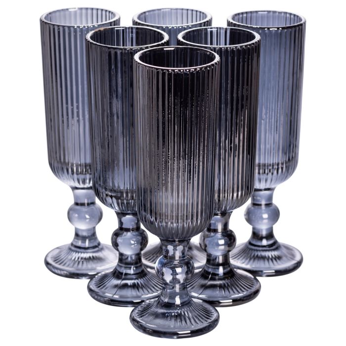 Набір келихів для шампанського 6 штук 160 (мл) подарункові скляні келихи на високій ніжці Сірий HP-19-7116G (HP-19-7116G) - изображение 1