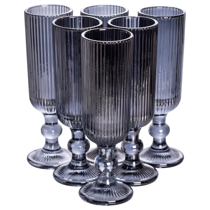 Набір келихів для шампанського 6 штук 160 (мл) подарункові скляні келихи на високій ніжці Сірий HP-19-7116G (HP-19-7116G) - зображення 1