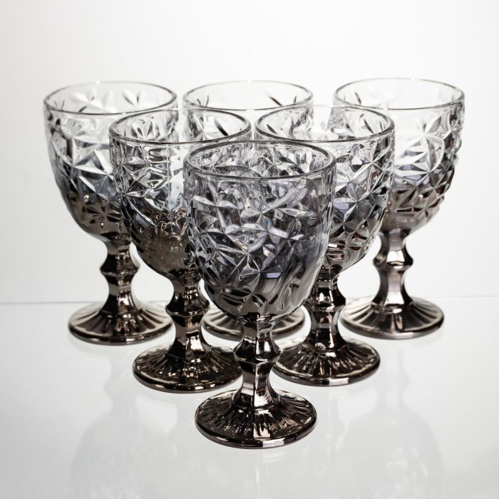 Набір келихів для вина 6 штук 240 мл винні келихи на ніжці скляні фужери для вина подарункові Сірий HP-19-182 (HP-19-182) - изображение 1