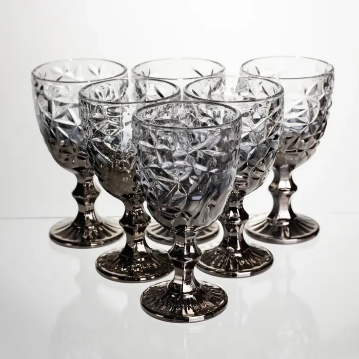 Набір келихів для вина 6 штук 240 мл винні келихи на ніжці скляні фужери для вина подарункові Сірий HP-19-182 (HP-19-182) - зображення 1