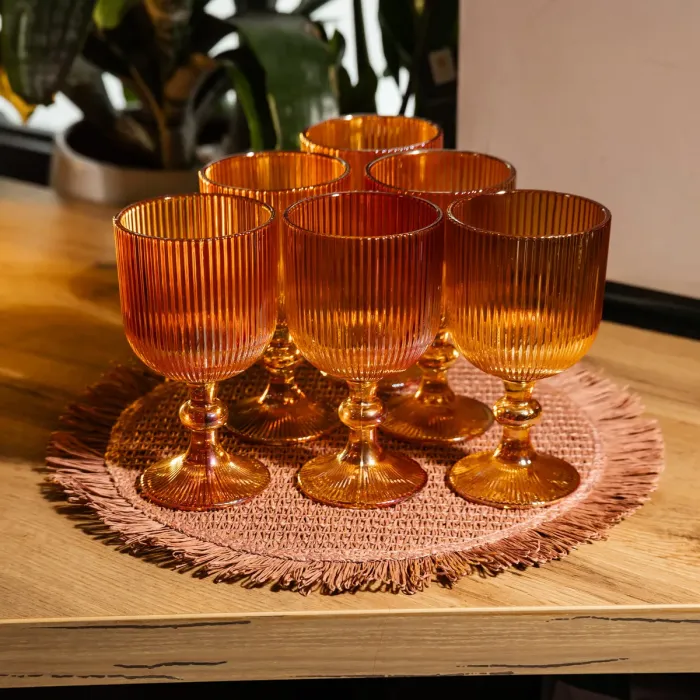 Набір келихів для вина 6 штук 300 мл на ніжці скляні Бурштиновий Yiwu HP-19-210 (HP-19-210) - изображение 3