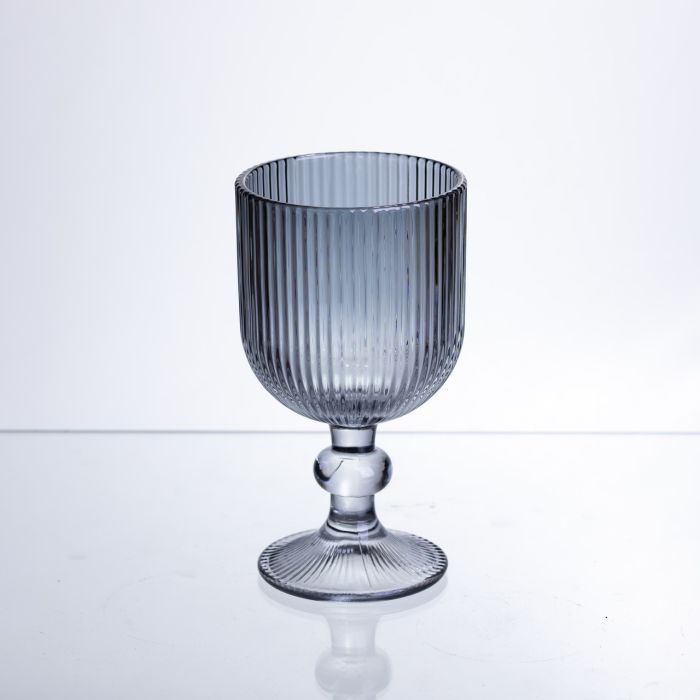 Набір келихів для вина 6 штук по 240 мл ребристих із товстого скла сірий HP-19-230 (HP-19-230) - изображение 2