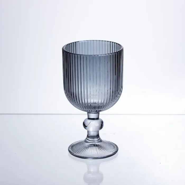 Набір келихів для вина 6 штук по 240 мл ребристих із товстого скла сірий HP-19-230 (HP-19-230) - зображення 2