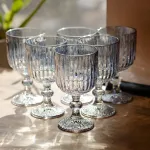 Набір келихів для вина 6 штук по 300 мл ребристих із товстого скла синій HP-19-237 (HP-19-237)