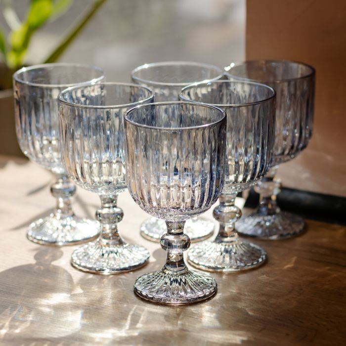 Набір келихів для вина 6 штук по 300 мл ребристих із товстого скла синій HP-19-237 (HP-19-237) - зображення 1