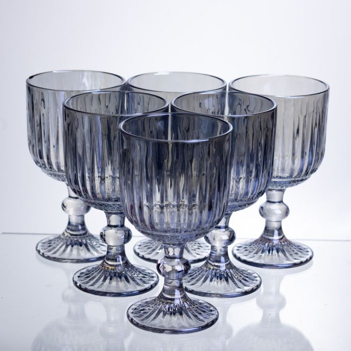 Набір келихів для вина 6 штук по 300 мл ребристих із товстого скла синій HP-19-237 (HP-19-237) - зображення 2
