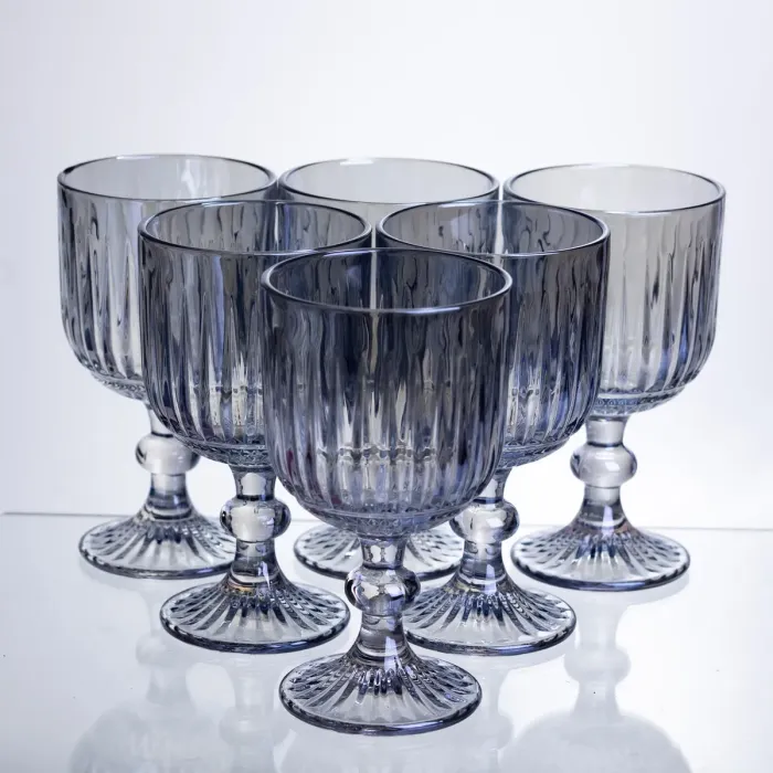 Набір келихів для вина 6 штук по 300 мл ребристих із товстого скла синій HP-19-237 (HP-19-237) - зображення 2