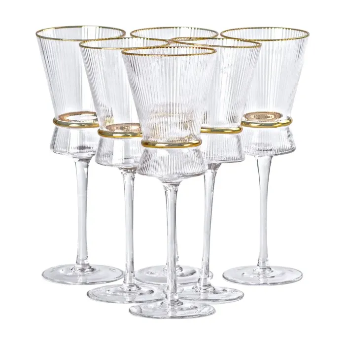 Набор из 6 бокалов с высокими тонкими ножками, 300 мл, для винного сока, для разведения воды, для фужеров (HP-16-7) - изображение 1
