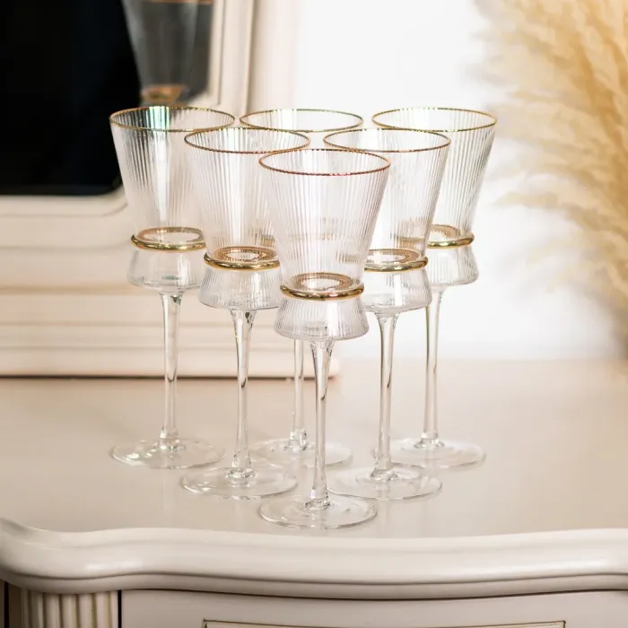 Набор из 6 бокалов с высокими тонкими ножками, 300 мл, для винного сока, для разведения воды, для фужеров (HP-16-7) - изображение 3