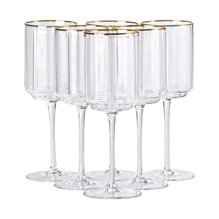 Набір з 6 високих келихів з тонкою ніжкою, 450 мл, для вина, соку та води, фужери для алкоголю (HP-16-13) - зображення 1