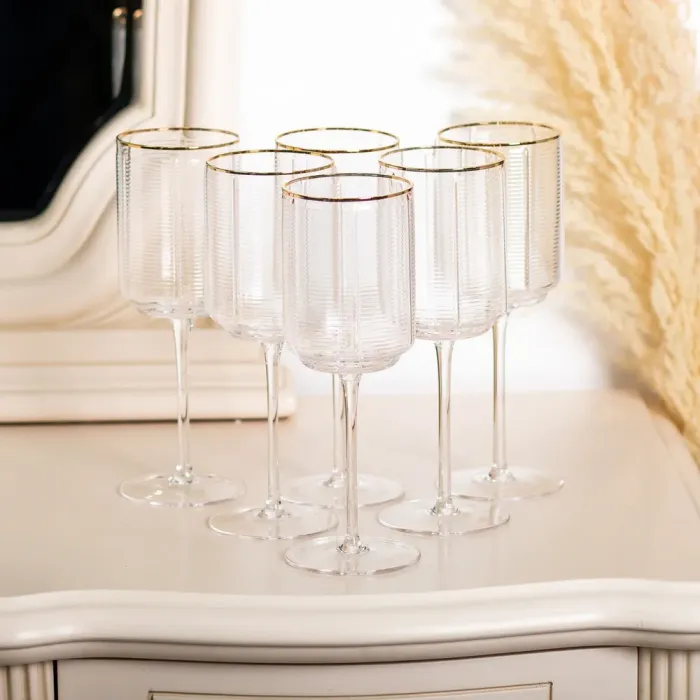 Набір з 6 високих келихів з тонкою ніжкою, 450 мл, для вина, соку та води, фужери для алкоголю (HP-16-13) - зображення 3