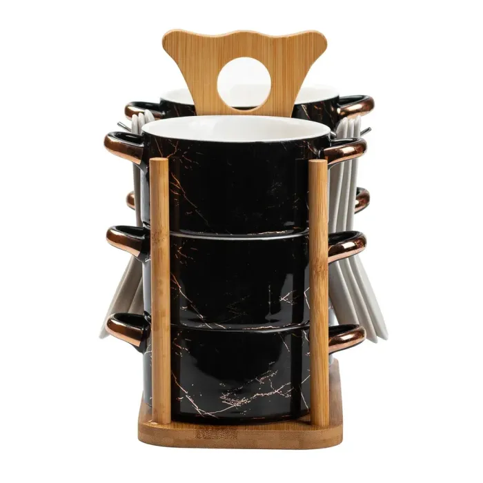 Набір бульйонниць 6 штук по 250 мл з ложками на дерев'яній підставці суповий сервіз (HP1233) - зображення 7