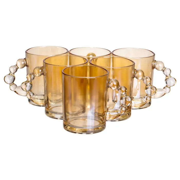Набір чашок 6 шт для чаю та кави по 350 (мл) кружки скляні Коричневий HP-19-ZD-2 (HP-19-ZD-2) - зображення 1