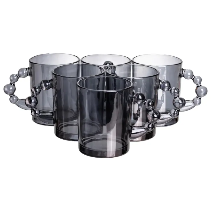 Набір чашок 6 шт для чаю та кави по 350 (мл) кружки скляні Сірий HP-19-ZD-3 (HP-19-ZD-3) - изображение 1