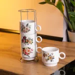 Набір чашок для чаю та кави на металевій підставці Flower 4 (шт) по 300 (мл) подарунковий набір порцелянових чашок FM-7 (FM-7)