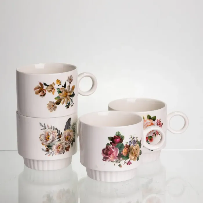 Набір чашок для чаю та кави на металевій підставці Flower 4 (шт) по 300 (мл) подарунковий набір порцелянових чашок FM-7 (FM-7) - зображення 4