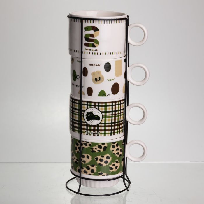 Набір чашок для чаю та кави на металевій підставці Lucky 4 (шт) по 300 (мл) подарунковий набір порцелянових чашок FM-16 (FM-16) - зображення 2