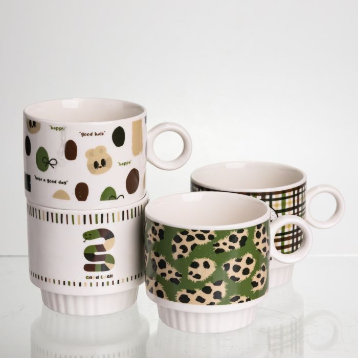 Набір чашок для чаю та кави на металевій підставці Lucky 4 (шт) по 300 (мл) подарунковий набір порцелянових чашок FM-16 (FM-16) - зображення 3