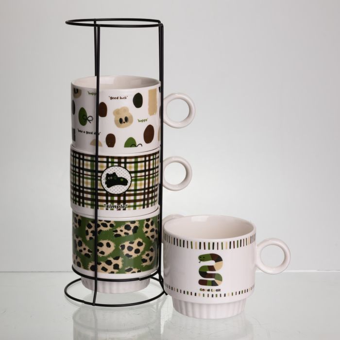 Набір чашок для чаю та кави на металевій підставці Lucky 4 (шт) по 300 (мл) подарунковий набір порцелянових чашок FM-16 (FM-16) - зображення 4